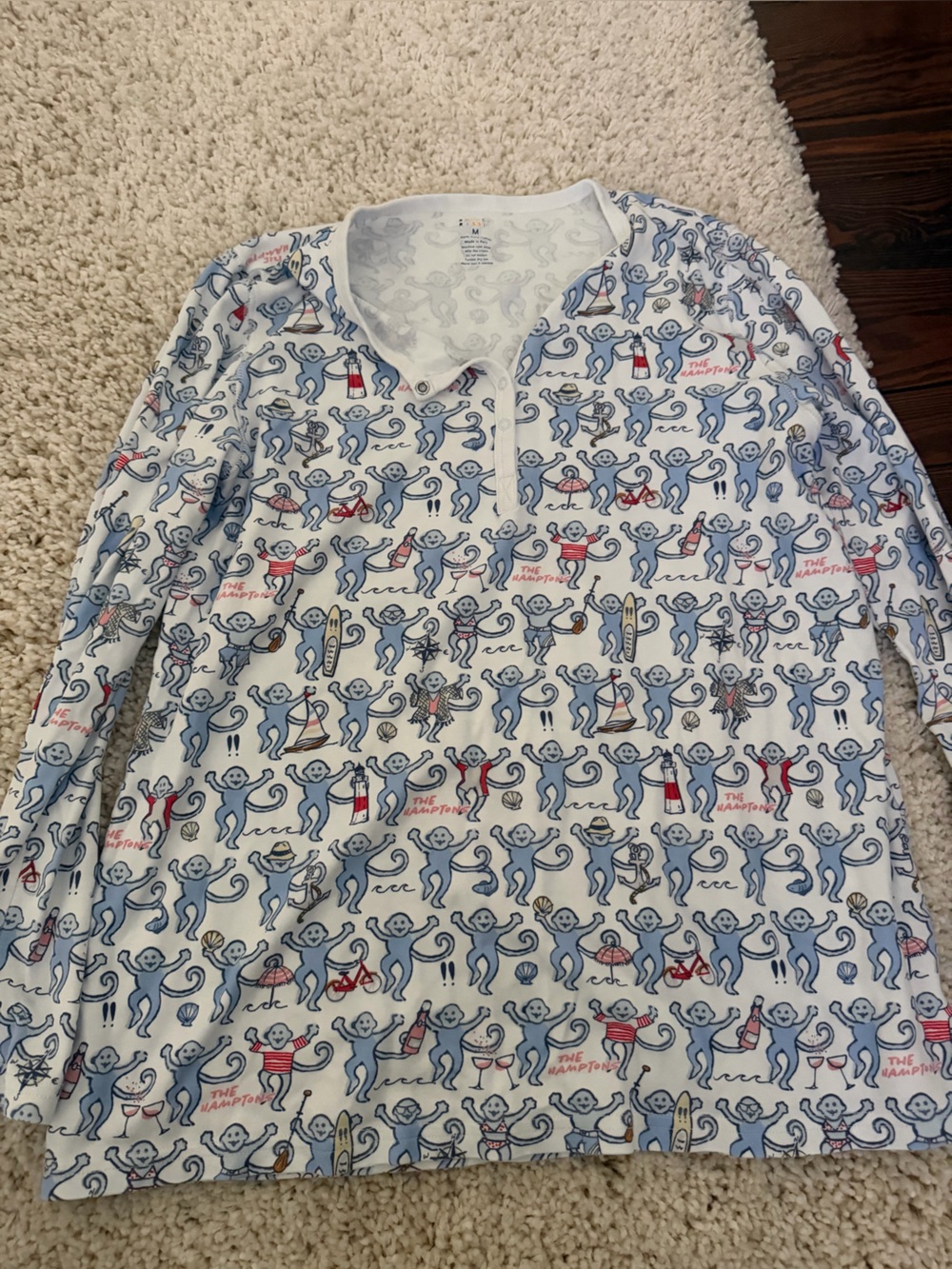 ROLLER RABBIT Women’s Blue Hamptons Monkey Print Pajama Set - Cozy Sleepwear